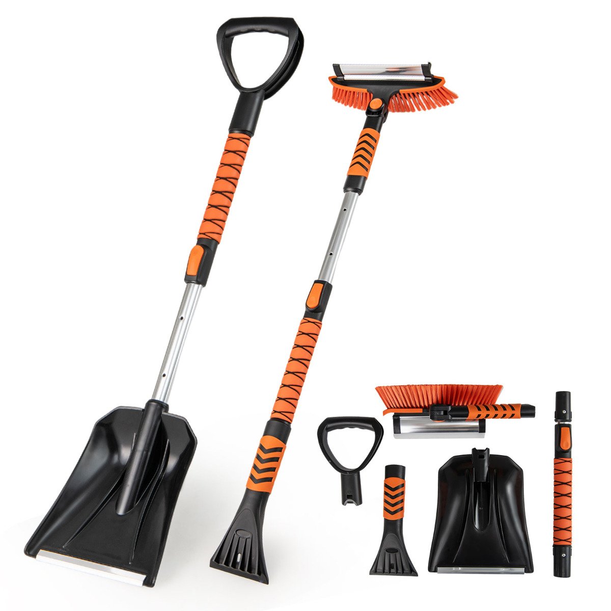 4 in 1 Extendable Snow Shovel 3 Adjustable Sizes Snow Kit for Car-Orange