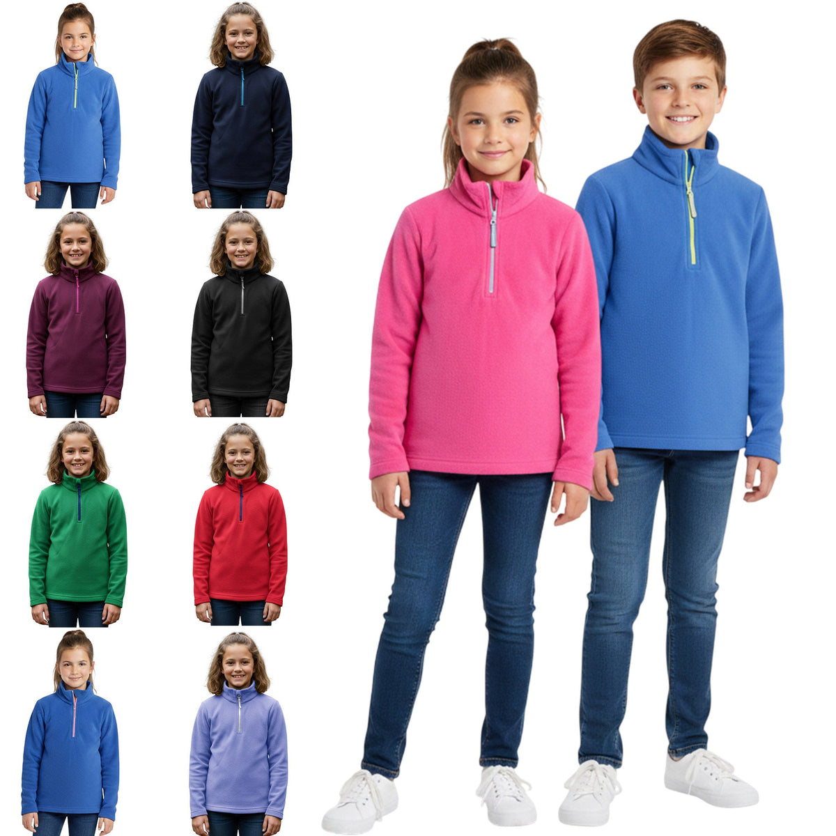 Kids Unisex Fleece Top – 1/4 Zip High Neck Pullover Sweatshirt