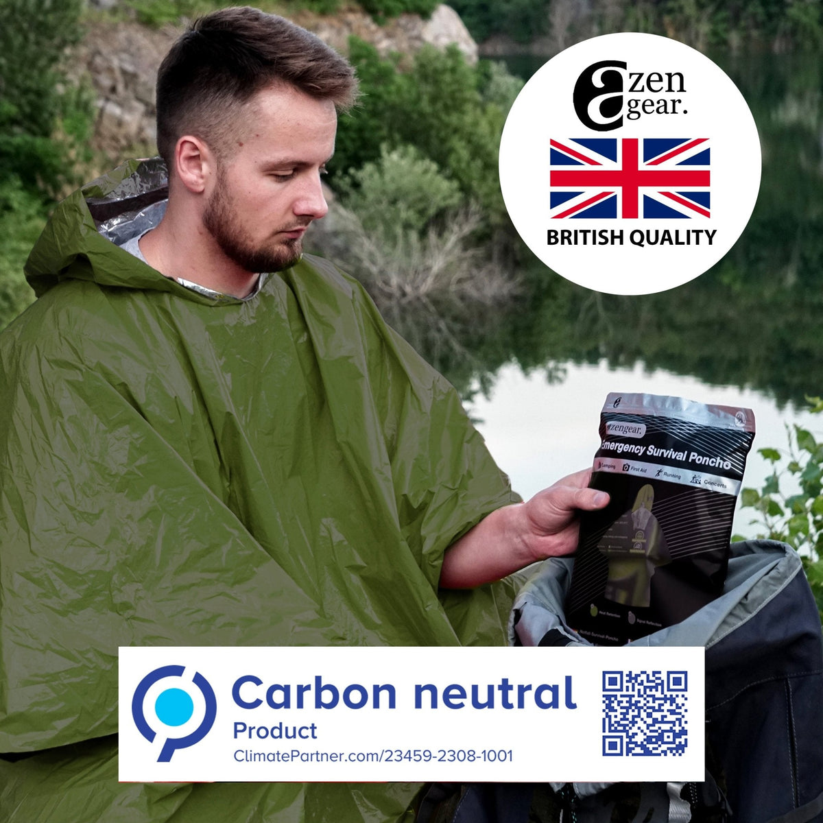 Waterproof Survival Poncho (4pc) Thermal Foil Coating Blanket for Heat Retention With A Reversible Hood.